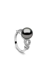 18K White Gold Tahitian South Sea Pearl Ring With Diamonds