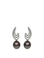 18K White Gold Tahitian South Sea Pearl Drop Earrings With Diamonds