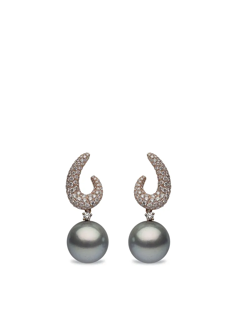 18K Rose Gold Tahitian South Sea Pearl Drop Earrings With Diamonds