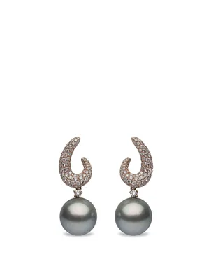 18K Rose Gold Tahitian South Sea Pearl Drop Earrings With Diamonds