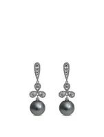 18K White Gold Tahitian South Sea Pearl Drop Earrings With Diamonds