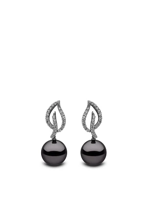 18K White Gold Tahitian South Sea Pearl Drop Earrings With Diamonds