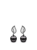 18K White Gold Tahitian South Sea Pearl Drop Earrings With Diamonds