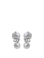 18K White Gold Australian South Sea Double Pearl Earrings With Diamonds