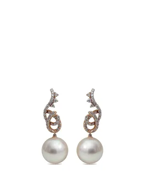 18K Rose Gold Tahitian South Sea Pearl Drop Earrings With Diamonds