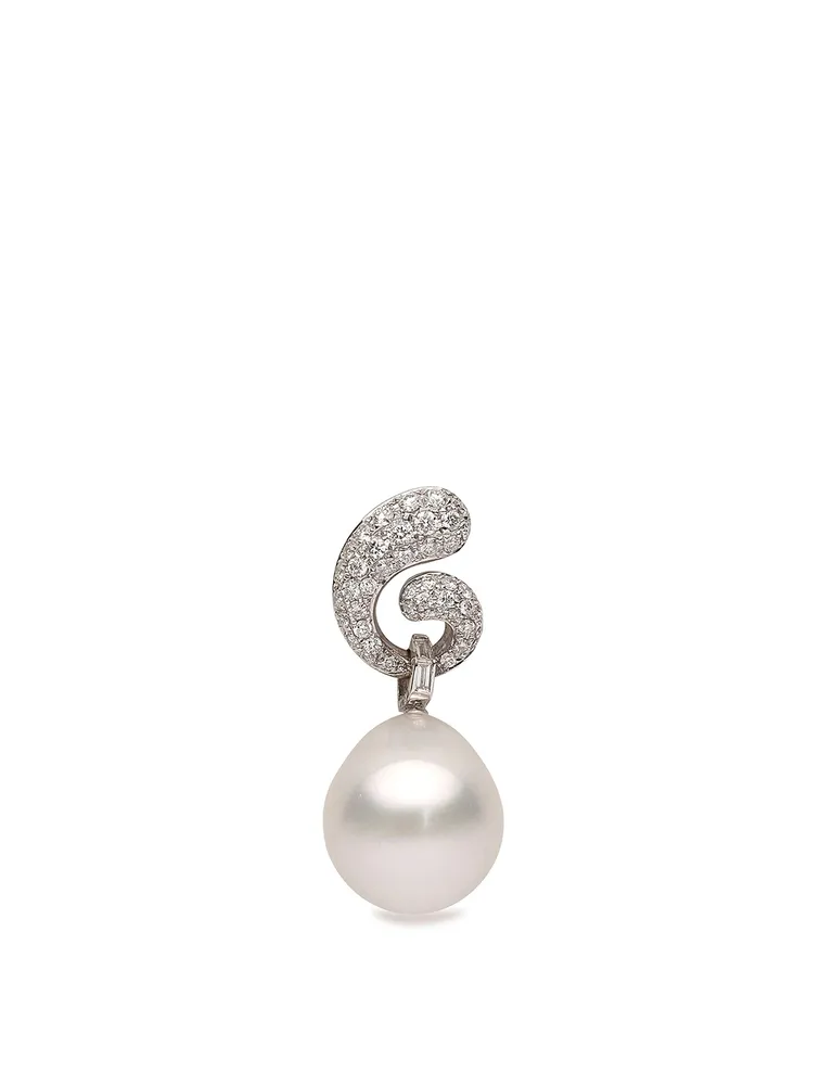 18K White Gold Australian South Sea Pearl And Diamond Pendant Necklace