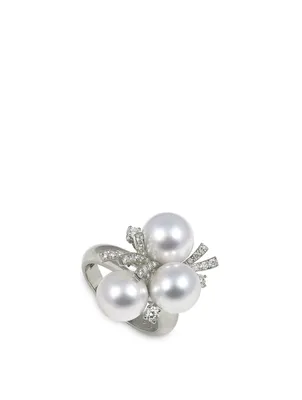 18K White Gold Australian South Sea Pearl Holly Ring With Diamonds