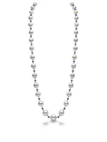 18K White Gold Graduated Pearl Necklace With Sapphires