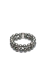 18K White Gold Tahitian South Sea Pearl Double Layer Bracelet With Diamonds