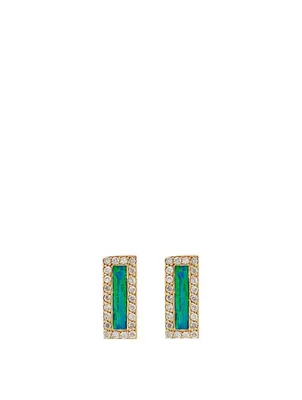 Gold Opal Inlay Bar Stud Earrings With Diamonds