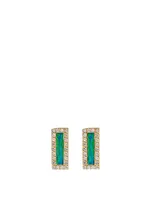 Gold Opal Inlay Bar Stud Earrings With Diamonds