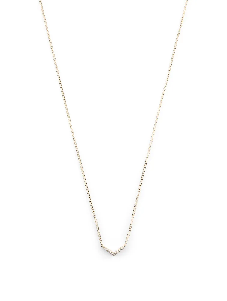 Mini 14K Gold Chevron Necklace With Diamonds