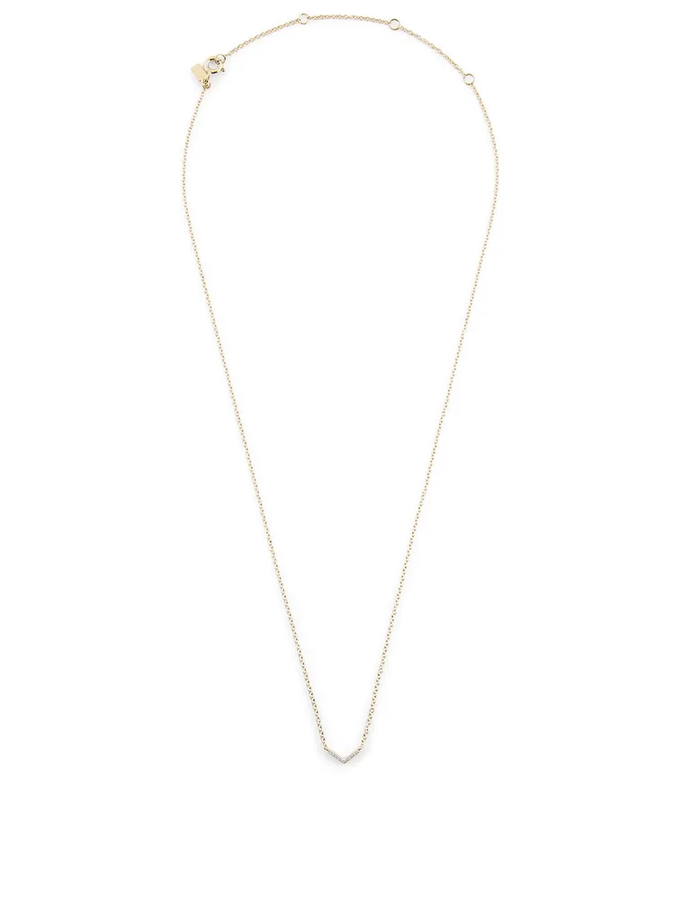 Mini 14K Gold Chevron Necklace With Diamonds