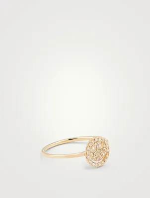 14K Gold Pavé Diamond Happy Face Ring