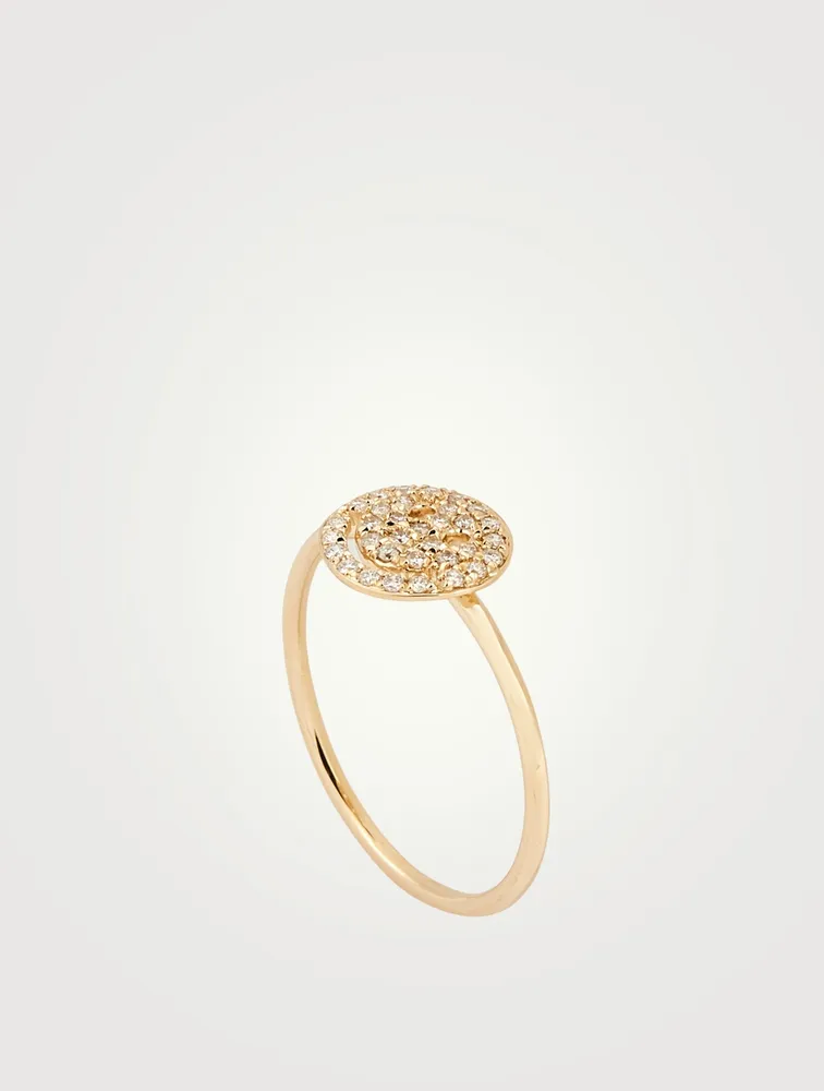 14K Gold Pavé Diamond Happy Face Ring