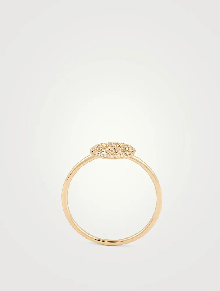 14K Gold Pavé Diamond Happy Face Ring