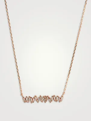 Small Fireworks 18K Rose Gold Bar Necklace With Diamonds