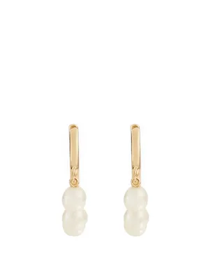 14K Gold Huggie Earrings With Pearls