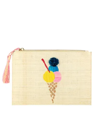 Gelato Embroidered Woven Pouch With Tassel Zipper