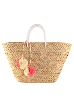 St Tropez Woven Tote Bag With Pom-Pom