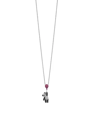 Small Classic Bo Bo 18K White Gold Necklace With Diamonds And Rubies