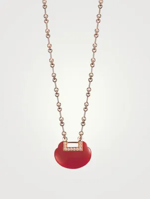Medium Yu Yi 18K Rose Gold Necklace With Diamonds And Red Agate