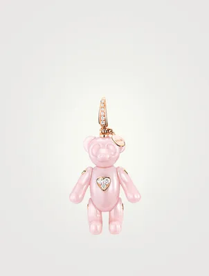 Medium Pinky Bo Bo 18K Rose Gold Bear Pendant With Diamonds
