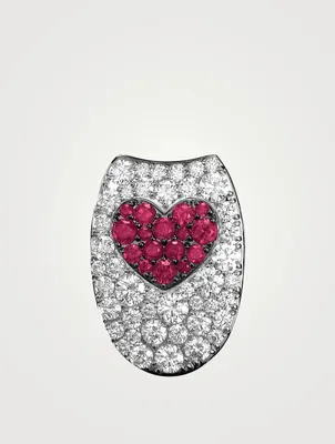 High Fashion Bo Bo 18K White Gold Heart Outfit With Diamonds And Rubies