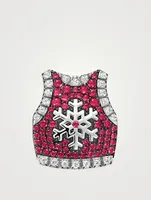 High Fashion Bo Bo 18K White Gold Skiing Vest Outfit With Rubies And Diamonds