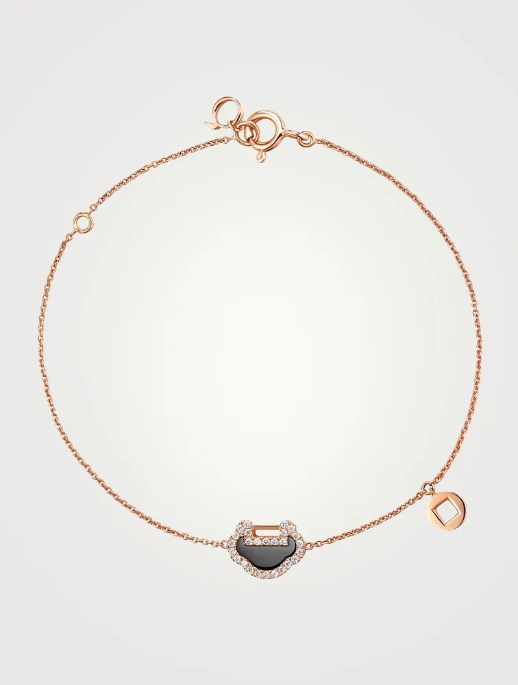 Petite Yu Yi 18K Rose Gold Bracelet With Diamonds And Onyx