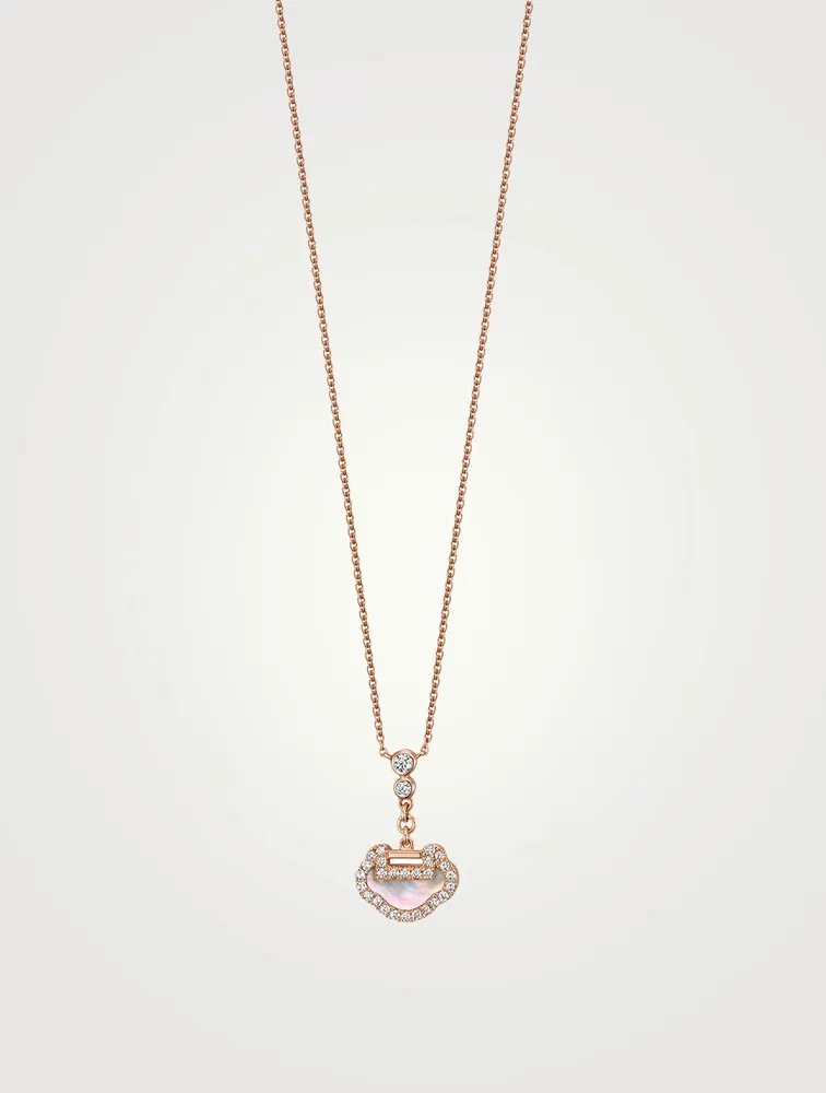 Petite Yu Yi 18K Rose Gold Necklace With Mother-Of-Pearl And Diamonds