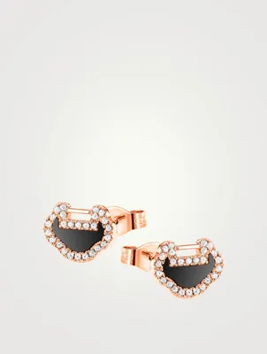Petite Yu Yi 18K Rose Gold Stud Earrings With Diamonds And Onyx