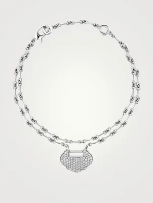 Small Yu Yi 18K White Gold Double Chain Bracelet With Diamonds