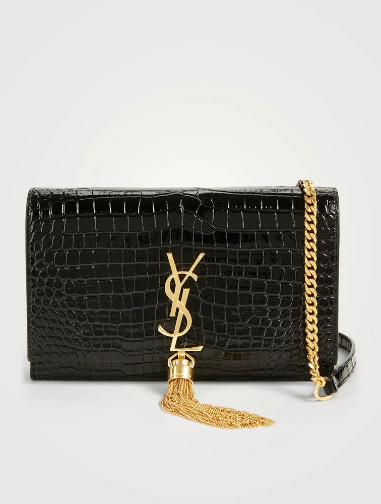 Croc-embossed Kate Medium Reversible Bag Black And Brick