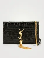 Kate YSL Monogram Croc-Embossed Shiny Leather Chain Wallet Bag With Tassel