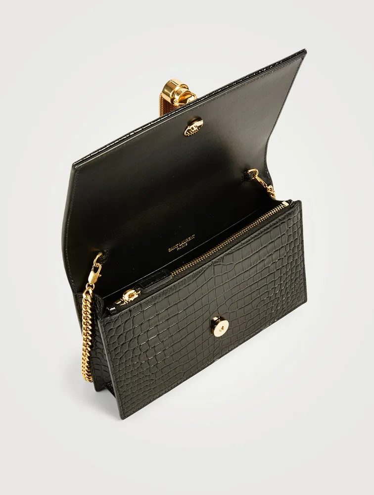 Kate YSL Monogram Croc-Embossed Shiny Leather Chain Wallet Bag With Tassel