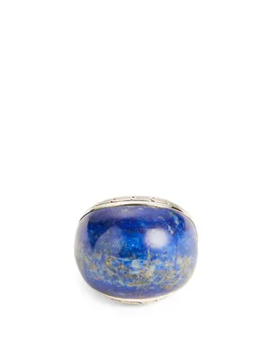 Classic Chain Silver Dome Ring With Lapis Lazuli