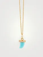 14K Gold Turquoise Horn Pendant Necklace With Diamonds