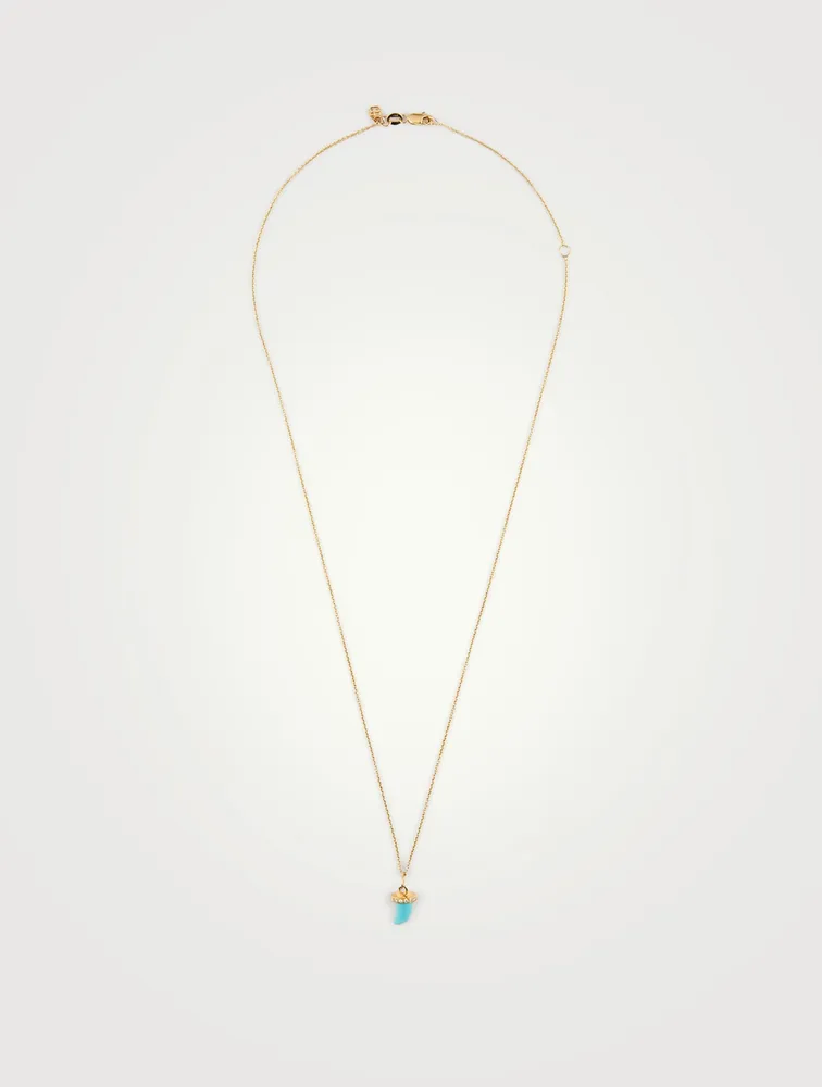 14K Gold Turquoise Horn Pendant Necklace With Diamonds