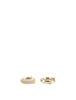 Small 14K Gold Huggie Hoop Earrings With Diamonds