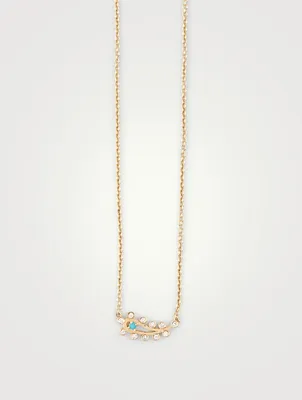 Small 14K Gold Paisley Necklace With Turquoise And Diamonds