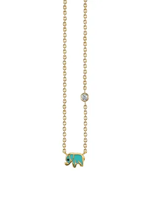 Mini 14K Gold Elephant Necklace With Diamond Bezel