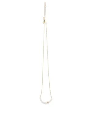 14K Gold Drop Bar Necklace With Pearls And Diamonds