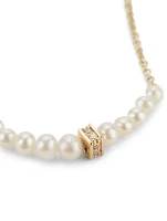 14K Gold Drop Bar Necklace With Pearls And Diamonds