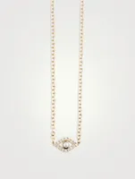 XL 14K Gold Evil Eye Necklace With Diamonds And Pearl