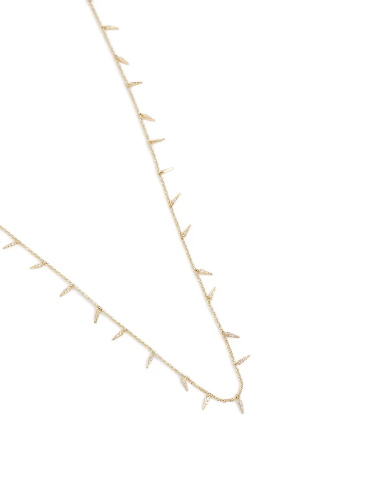 14K Gold Fringe Drop Necklace With Diamonds