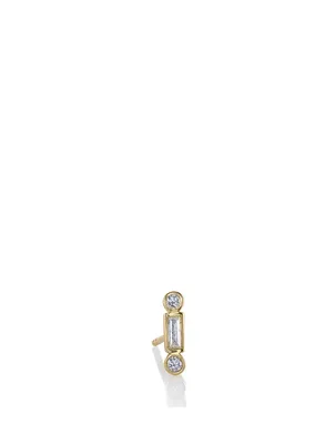 14K Gold Baguette Stud Earring With Diamonds