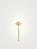 14K Gold Evil Eye Chain Stud Earring With Diamond