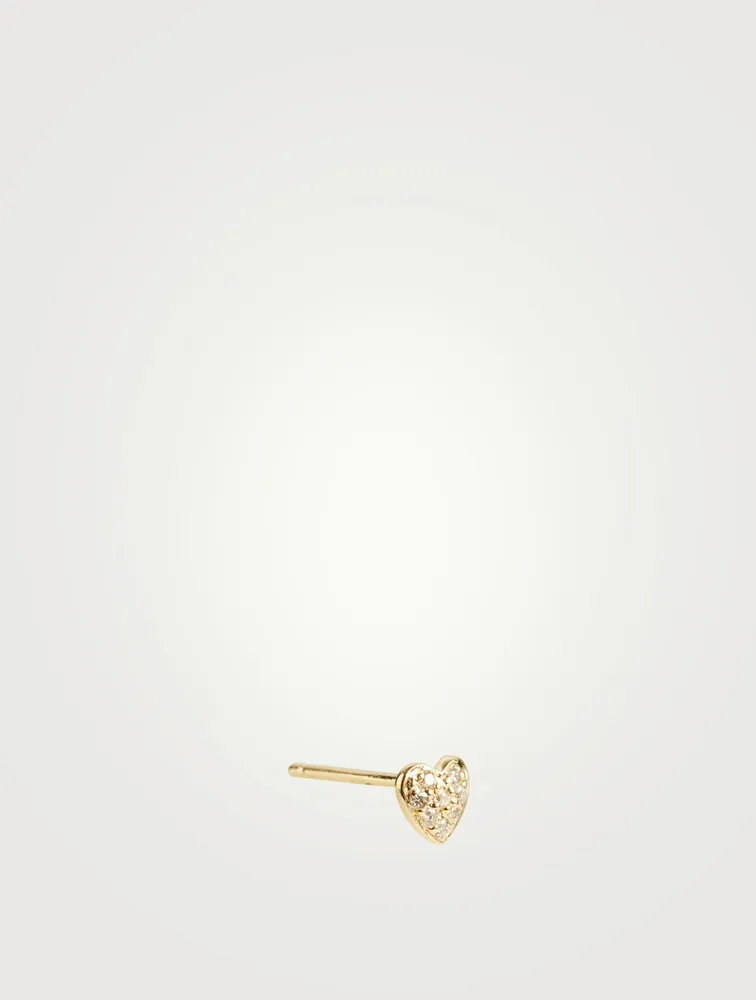 14K Rose Gold Baby Heart Stud Earring With Diamonds