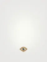 Small 14K Gold Bezel Evil Eye Single Stud Earring With Sapphire and Diamonds